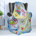 thumbnail image 4 of East Soft Flannel Fleece Throw Blanket, Colorful Floral Far Eastern Art Motifs Swirled Lines Dots and Phoenix Bird, Cozy Plush for Indoor and Outdoor Use, 50" x 70", Multicolor, by Ambesonne, 4 of 5