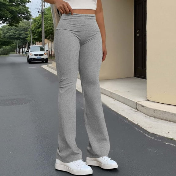 AGWOLF Women's Yoga Pants Flare High Waist Leggings Casual Tummy Control Lounge Pants Workout Solid Color Legging