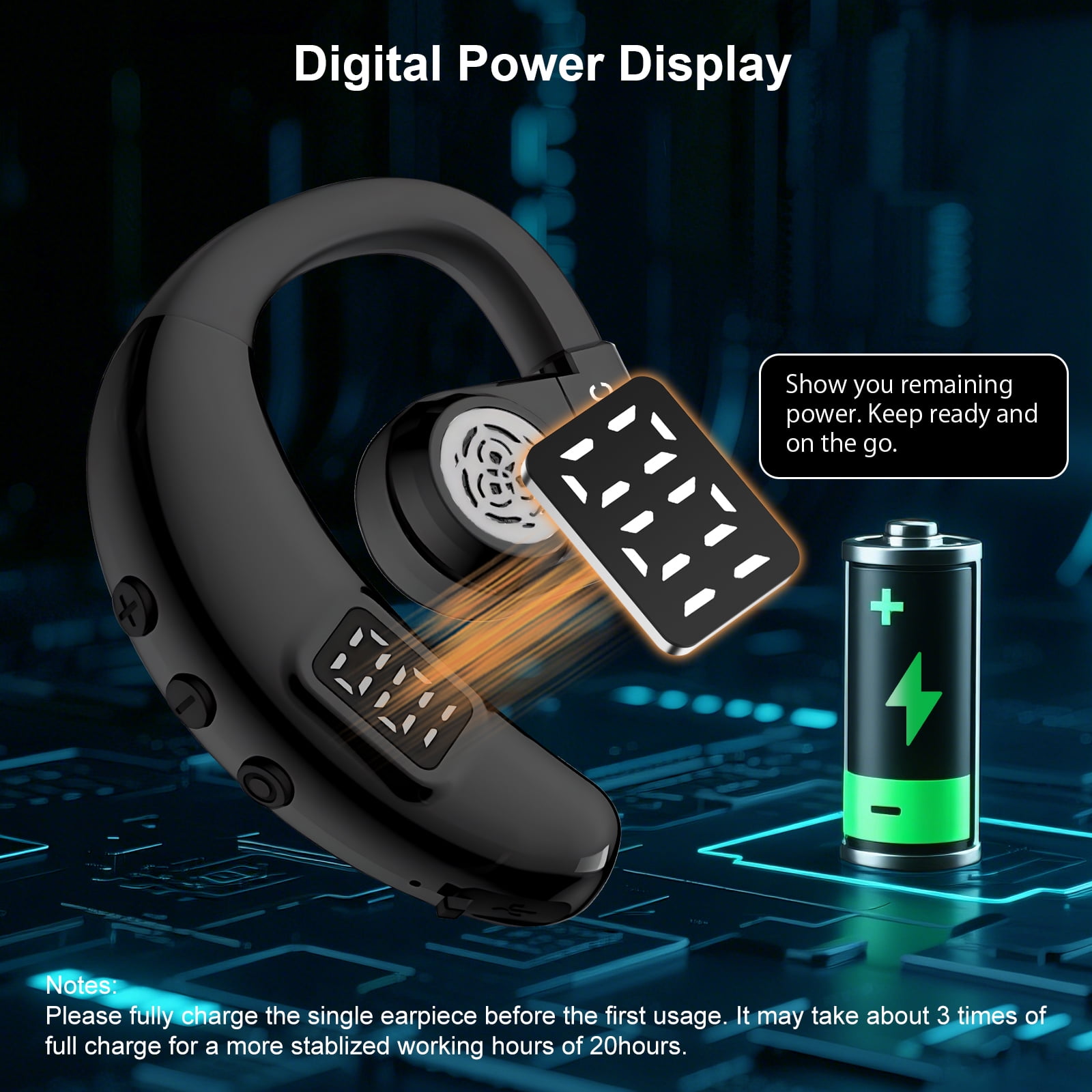 Hmusic 20H Wireless Headset, Bluetooth 5.4 with Noise Cancelling Mic and Pure-HD Sound, Open-Ear Comfort Earpiece for Driving, Work, Transcription