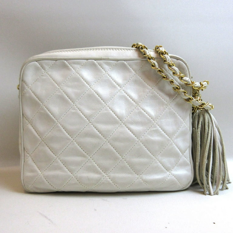 Chanel White Quilted Lambskin Leather Camera Bag with Tassel