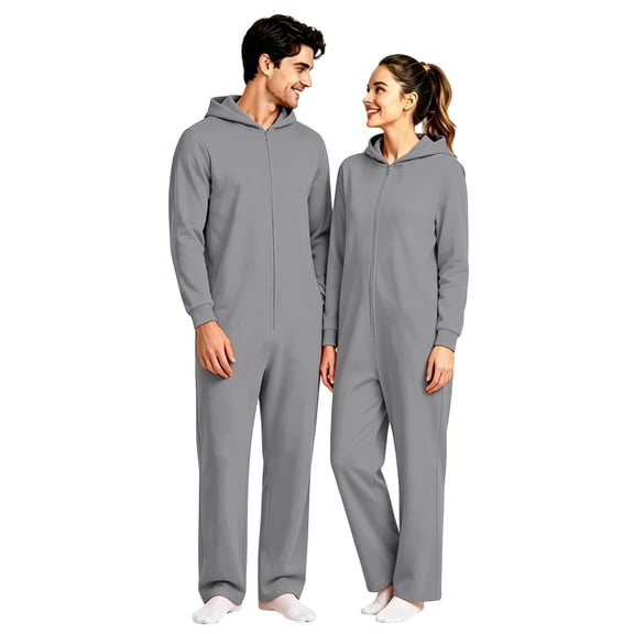 krdevn Couples Hooded Jumpsuit Full Zip Long Sleeve One Piece Pajamas Loose Fit Lightweight Loungewear for Home Everyday Wear,XXL