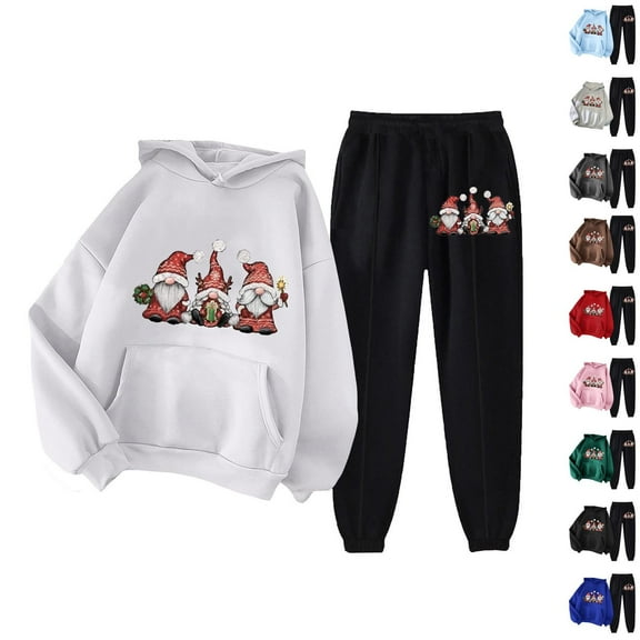 Brondbend Sweat Sets for Women 2 Piece Hoodies for Women Pullover Long Sleeved Pocket Drawstring Pullover Printed Stretchy Waist Jogger Outfits Comfy Loose Tracksuits Workout Fall Winter Sets Black