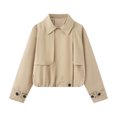 thumbnail image 2 of Karymi Rain Coats for Women Cropped Trench Jacket, Lapel Raglan Sleeve Windbreaker Coat with Button Cuffs Going Out Tops for Women, 2 of 7