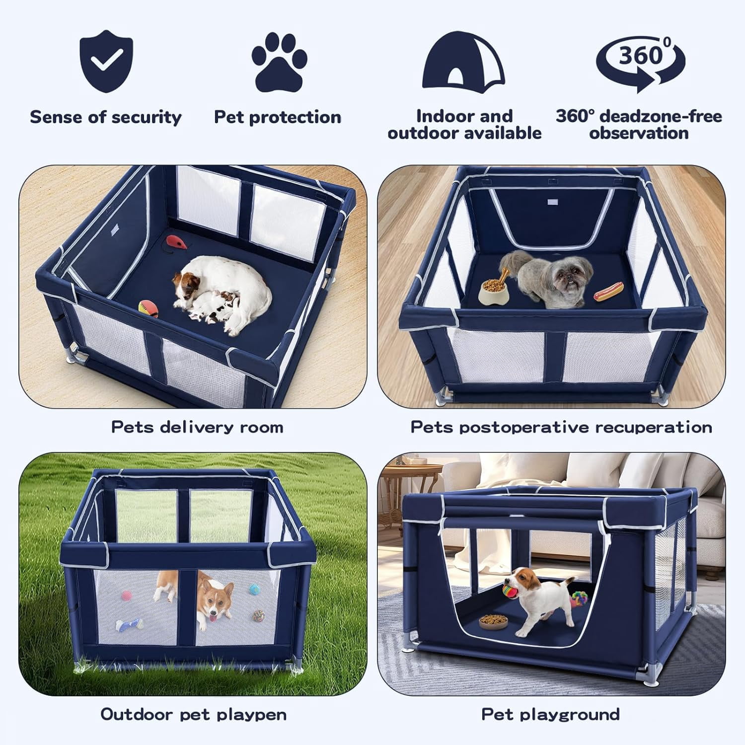 Dog Playpen 42 × 42 in，Pet Playpen with External Zipper Door,Newly Upgraded Puppy Playpen,Durable and Safe for Small and Medium Dogs.