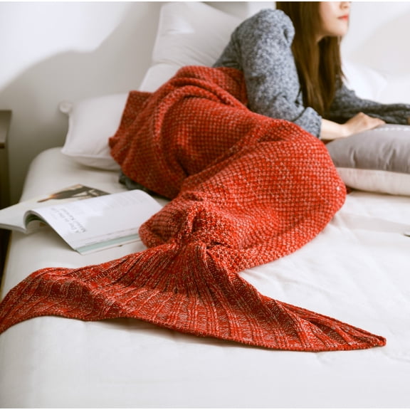 Wearable Mermaid Blanket Cute Knitted Fish Tail Sofa Cover Blankets Casual Dress Up Bluey Warm Feet Bedspread Throw Blanket