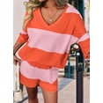 thumbnail image 5 of Women'S Two Piece Sets Summer Lounge Sets Striped Shirts and Shorts Set Oversized Matching Outfit Pink & Orange M, 5 of 9