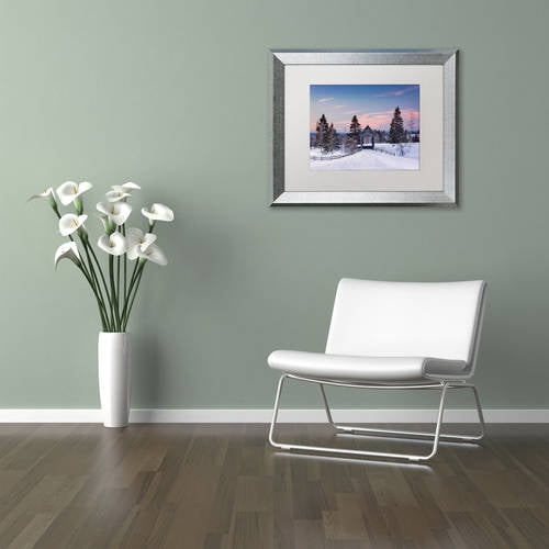 Trademark Fine Art "Snow at the Bridge" Canvas Art by Michael Blanchette Photography White Matte, Silver Frame