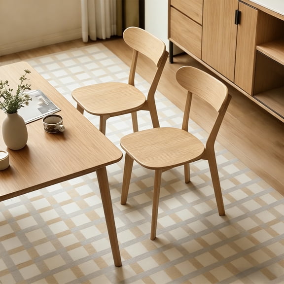 100% Solid Wood Dining Chairs Set of 2, Mid Century Modern Dining Chairs with Curved Backrest, Kitchen Chair with Adjustable Foot Pads for Dining Room, Kitchen, Living Room, Study