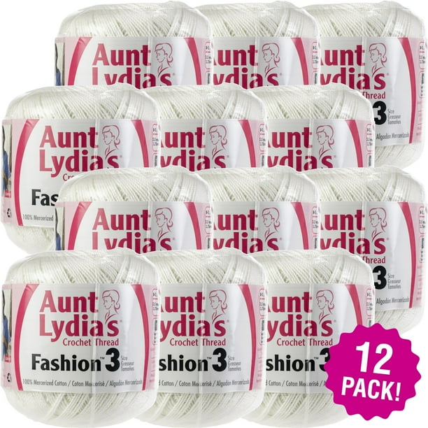 Aunt Lydia's Fashion Crochet Thread Size 3 White, Multipack of 12
