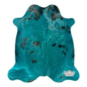 100% Genuine Leather Cowhide Rug Color Dyed in Aquamarine | Large 6' x 7' | Best Price Guaranteed