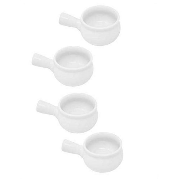 K International Glazed Porcelain French Onion Soup Bowl | Ten Ounce Capacity, With Handle and Rim, Soft White Color, Set Contains Four (4) Durable Ceramic Crocks