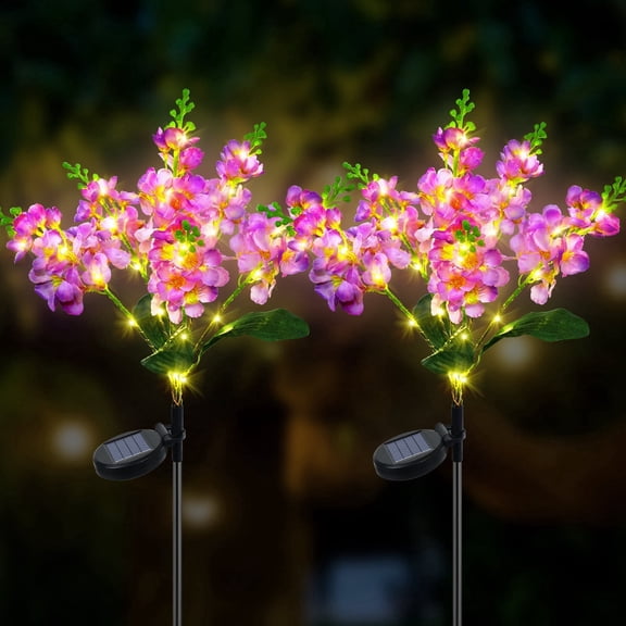 Ninonly Solar Garden Pathway Lights Violet Purple Flowers Waterproof LED 2 Pack