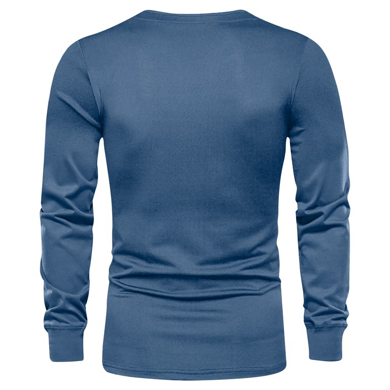 YNGKMEA Men's Lightweight Royal Blue Henley Shirt With Pocket