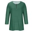 thumbnail image 4 of Ecqkame Women's 3/4 Sleeve Crew Neck Button T Shirts Solid Color Lightweight Pullover Summer Tops Going Out Tops for Women B-Green M, 4 of 5