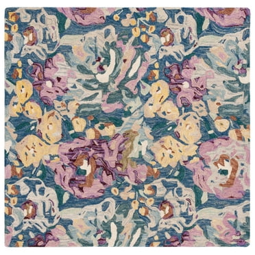 SAFAVIEH Blossom Jaylen Floral Area Rug, Light Blue/Plum, 6' x 6' Square