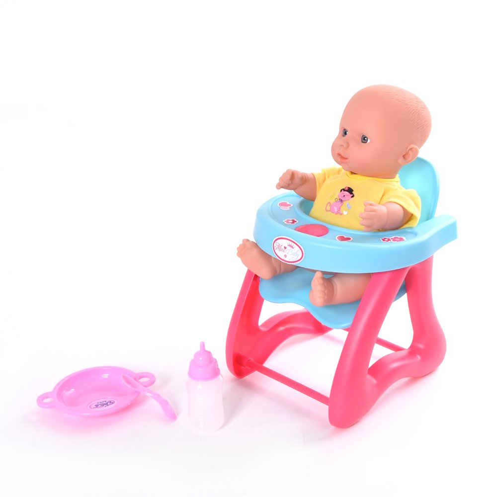 Wonderplay Mini Baby Girls Play Set With High Chair 12" Baby Doll With