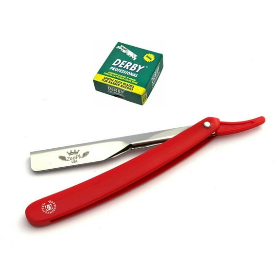 Navaja Shavette Straight Barber Shaving Razor & 100 Derby cuchillas Rojo FREE