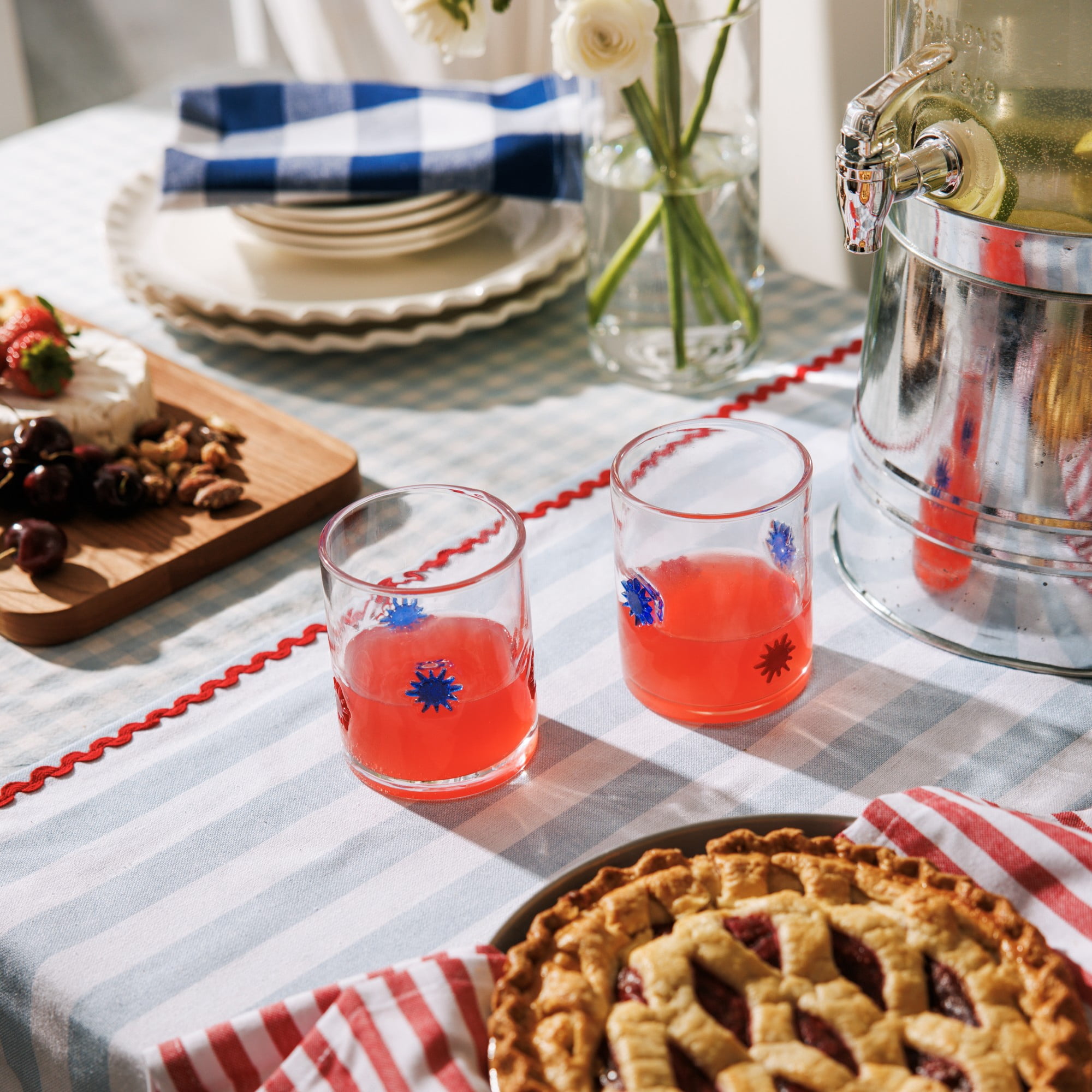 Thyme & Table 12 fl oz Red and Blue Patriotic Fireworks Charm Drinking Glasses, Set of 2