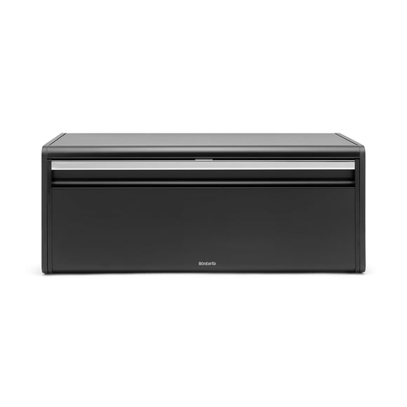 Brabantia Rectangular Fall Front Bread Box (Matt Black) Large Front Opening Flat Top Bread Store for Kitchen Counter, Fits 2 Loaves