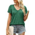 thumbnail image 3 of Mittory Summer Tops for Women Shirred V Neck Ruffle Sleeve Shirt Loose Blouse Going Out Casual Basic Tee, 3 of 4