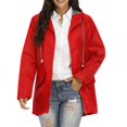 thumbnail image 1 of Veste de Pluie Solide pour Femmes, Grande Taille, à Capuche, Coupe-Vent, Manteau Ample, Anoraks Rouges P, 1 of 7