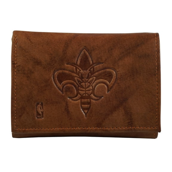 New Orleans Basketball Hornets Throwback - Brown Leather Embossed Trifold Wallet