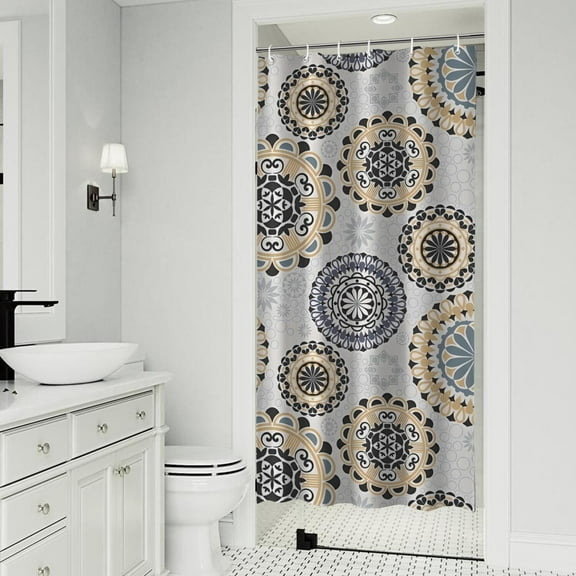 Beige Ethnic Mandala Pattern Shower Curtain 36"x72" ,Bathroom Decorative Shower Curtains Set with 12 Hooks,Modern Waterproof Washable Shower Curtain