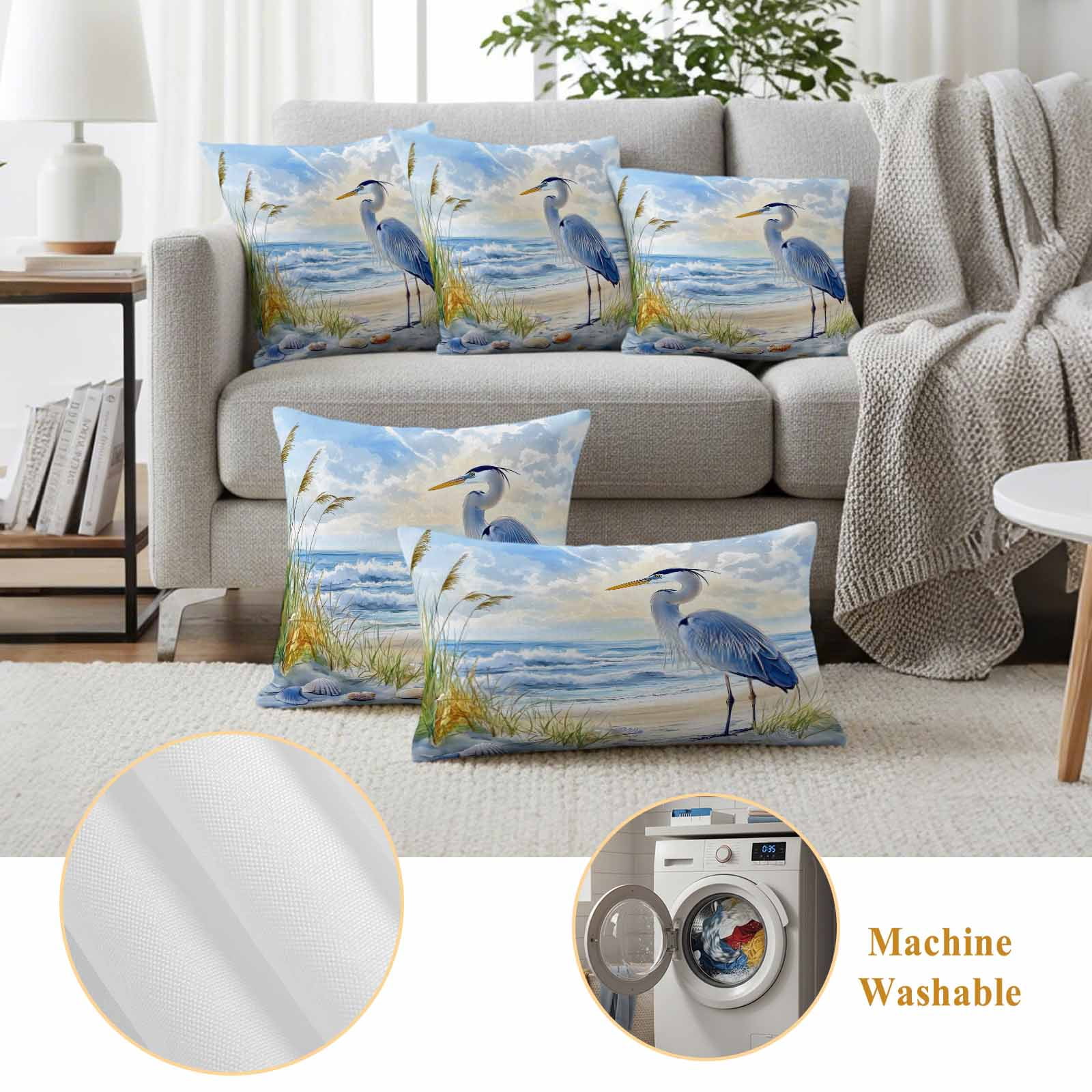 Pack of 2 Outdoor Pillow Covers 20x20 Inch Waterproof Coastal Birds Throw Pillow Covers,Decorative Couch Pillow Shams Protectors Blue Sky Heron Seabird Tropical Beach Patio Pillowcases Cushion Covers