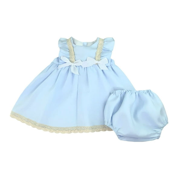Sky Blue Linen Empire Waist Dress & Bloomers Set