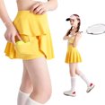 thumbnail image 3 of Kids Girls Tennis Skirts with Built-in Shorts Casual High Waist Ruffle A-line Skorts with Pockets, Workout Sports Running Skorts for Girls 5-6 Years, 3 of 3