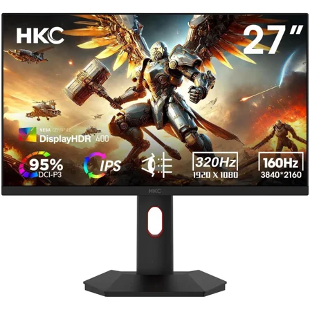 HKC G27H7P 27" 4K UHD Gaming Monitor Dual Mode 160Hz 4K Fast IPS 1ms HDR400 95% DCI-P3 Height Adjustable Ergonomic Stand HDMI 2.1 DisplayPort 1.4 Low Blue Light