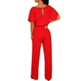 thumbnail image 3 of Short Sleeve Playsuit for Women Plus Size Wrap Drawstring Tie Jumpsuit Long Pants Romper Casual Trousers Evening Party Clubwear, 3 of 7