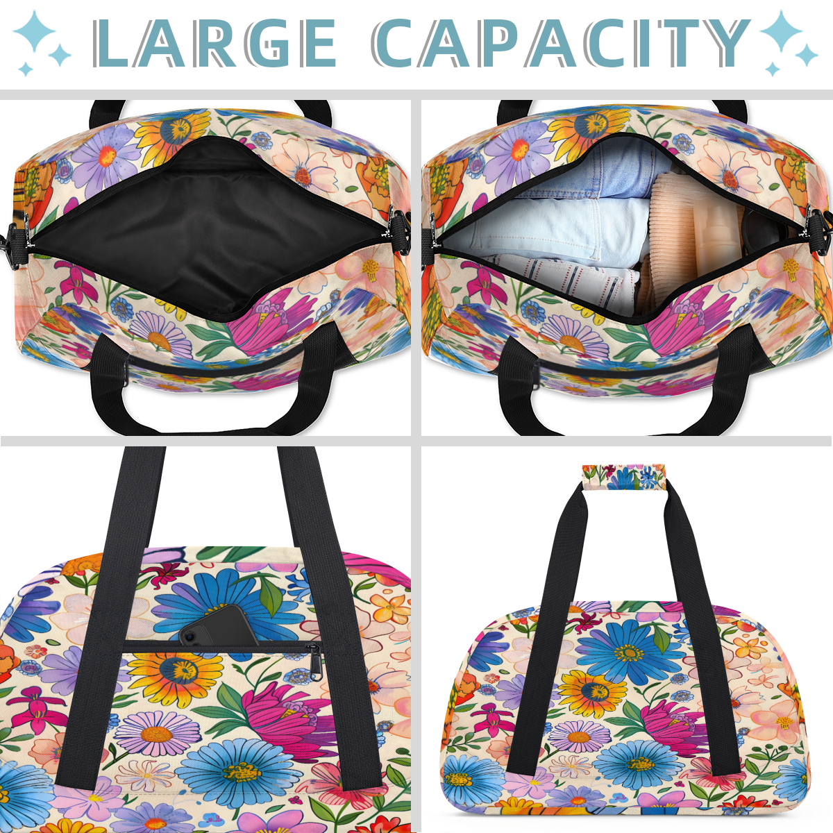 Herdesigns Sports Duffle Bags Travel Duffle Bag Gym Bag Colorful Boho Floral Weekender Travel Bag Waterproof Overnight Bag Carry On Travel Tote Bag Dance Bags