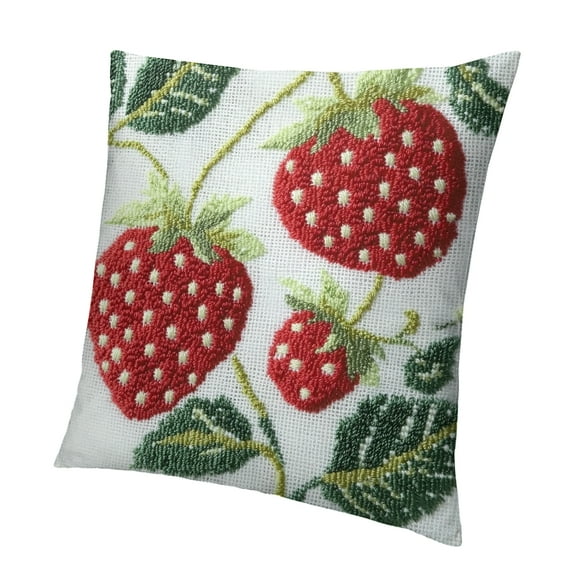 Autua Embroidered Throw Pillows Cover Decorative Pillowcase for Living Room Sofa Bed (Red Strawberry) 12x12in