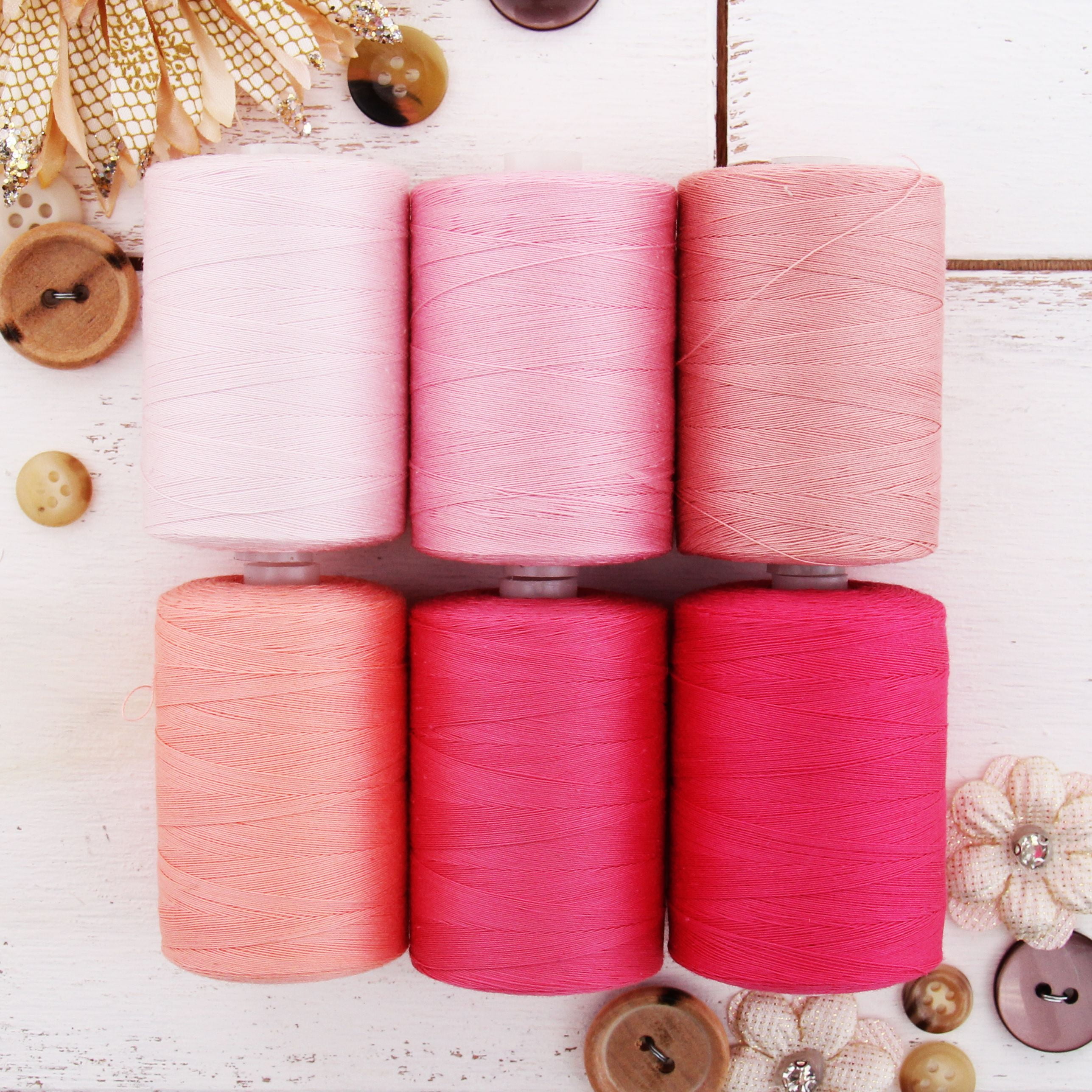 Threadart 100% Cotton Thread Set | 6 Pink Tones | 1000M (1100 Yards) Spools  | For Quilting & Sewing 50/3 Weight | Long Staple & Low Lint | Over 20