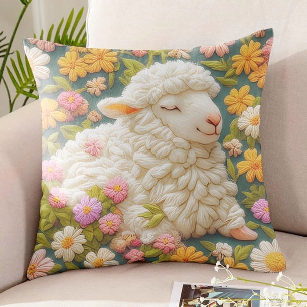 CaiYueKe Easter Rabbit Floral Pillow Cover - Sofa Cushion Case Home Decor Throw Pillow for Living Room Couch Bedroom Outdoor Indoor Decorative Accent Spring Holiday Farmhouse Decor