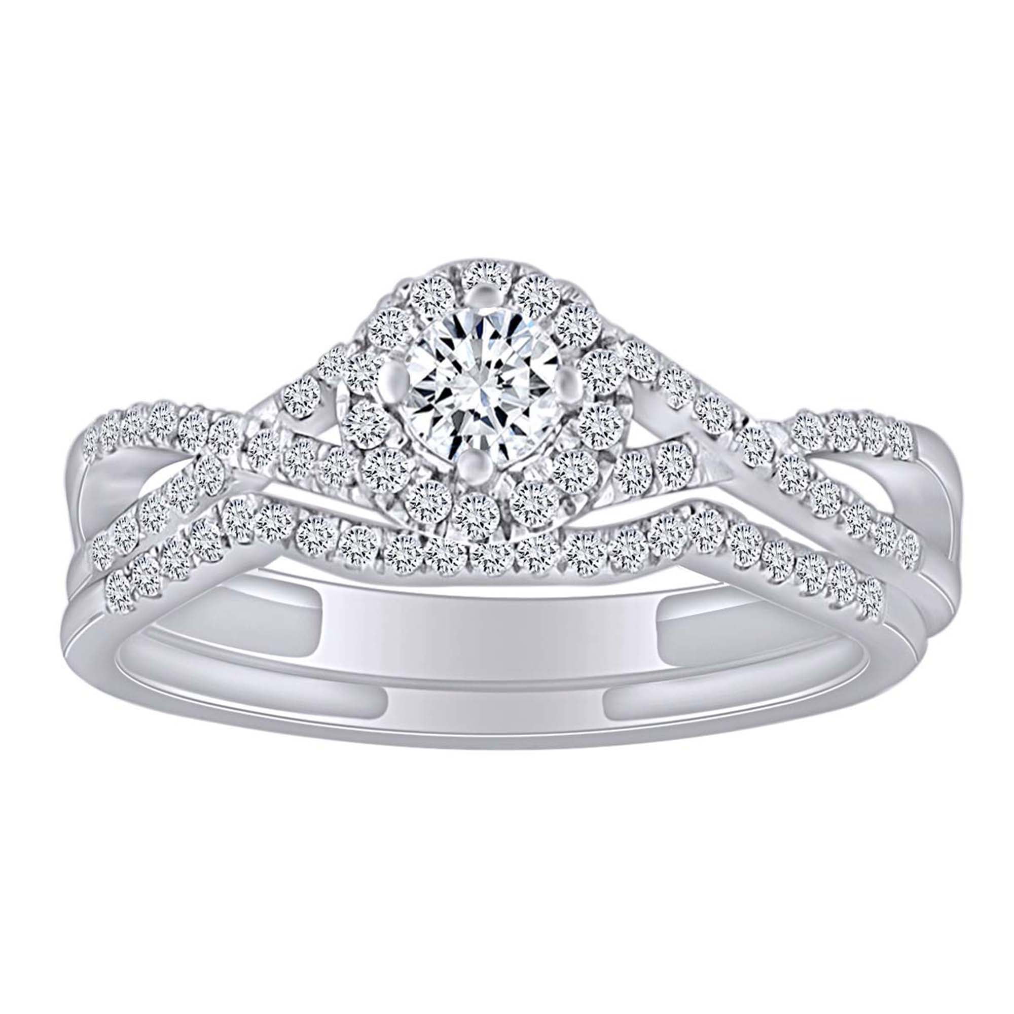 New Style 10K White Gold Engagement Wedding Natural Diamonds Twisted Band Ring 