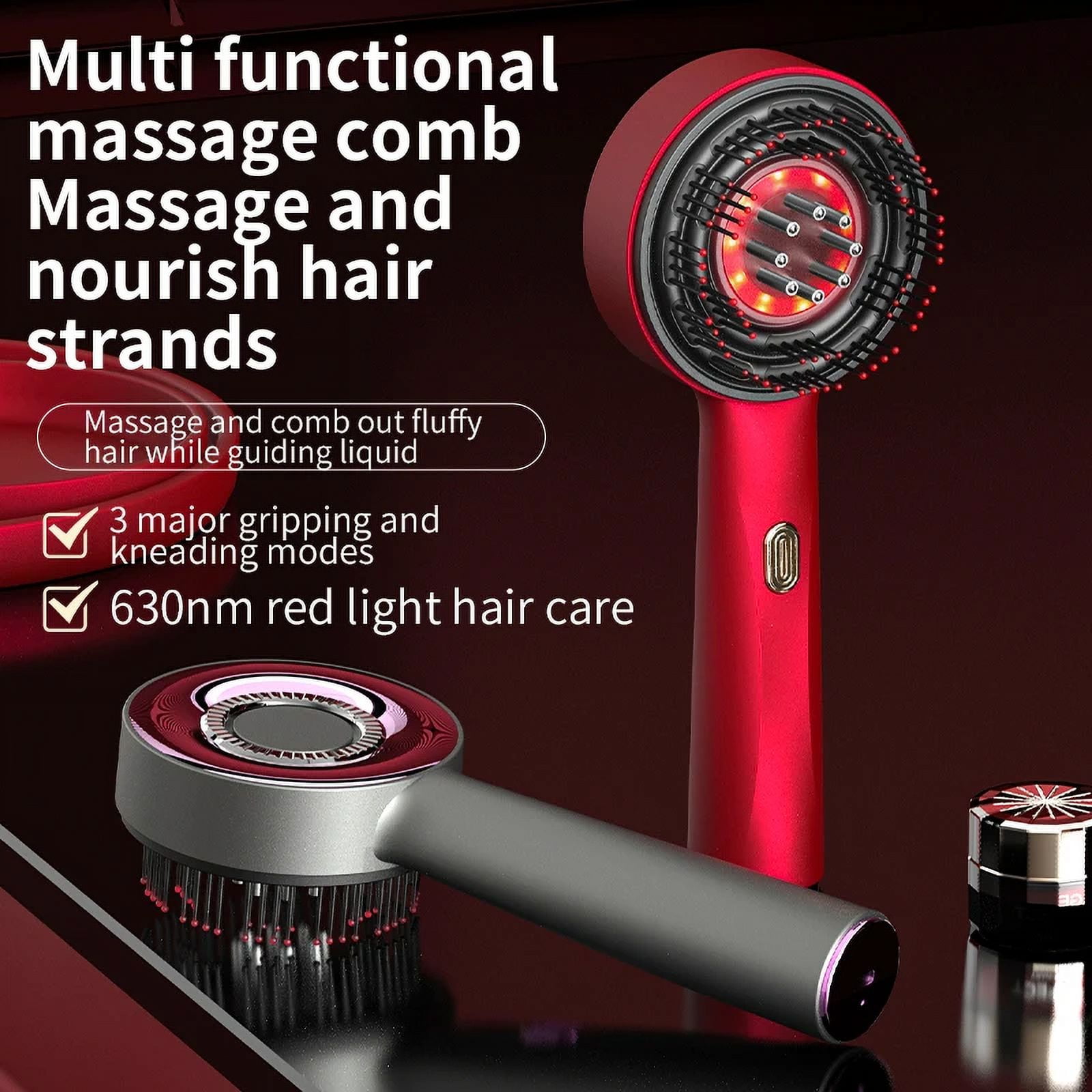 Rechargeable Electric Vibration Massage Comb Red Light Therapy Hair Growth Massage Scalp Brush Anti Hair Loss Liquid Oil Applicator Hair Care