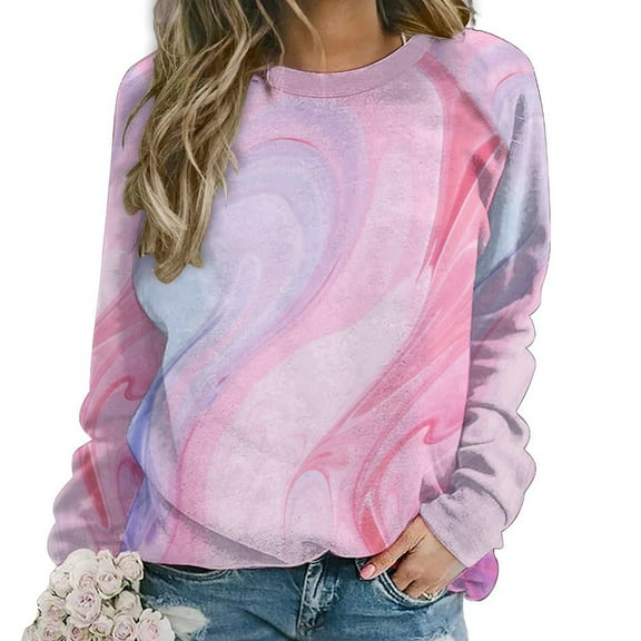 Colorful Marble Pattern Womens Oversized Sweatshirts Hoodies Crewneck Casual Tops Comfy FallWinter Clothes 2024