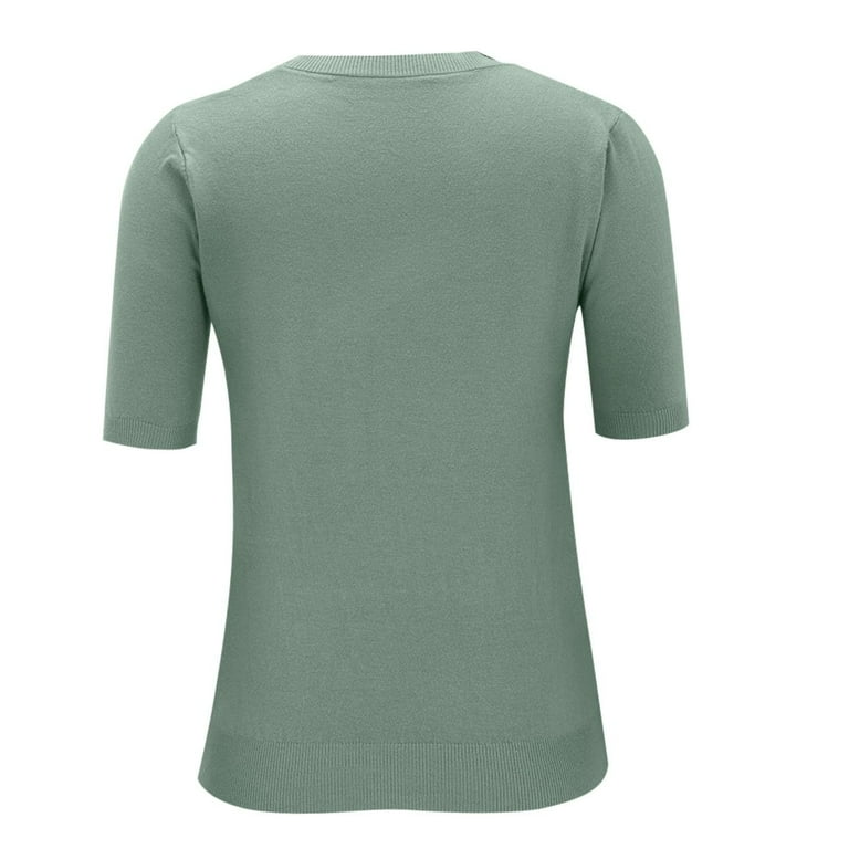 Women's Short Sleeve Sweaters Crew Neck Solid Color Pullover