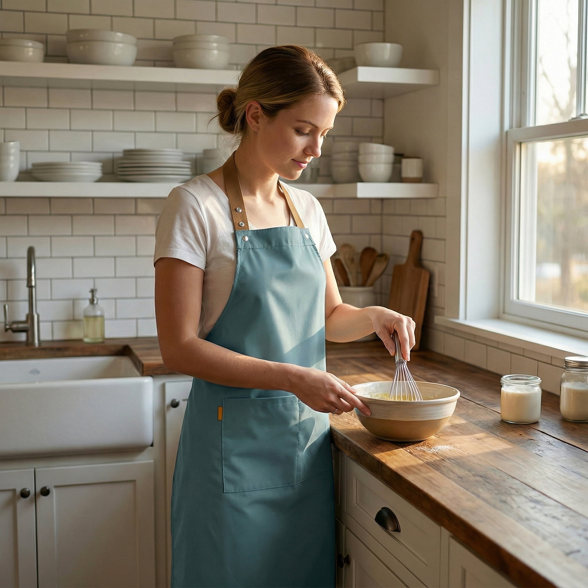 Unique Bargains Waterproof Long Waist Cooking Kitchen Apron with Pockets 26.4x29.1in Blue