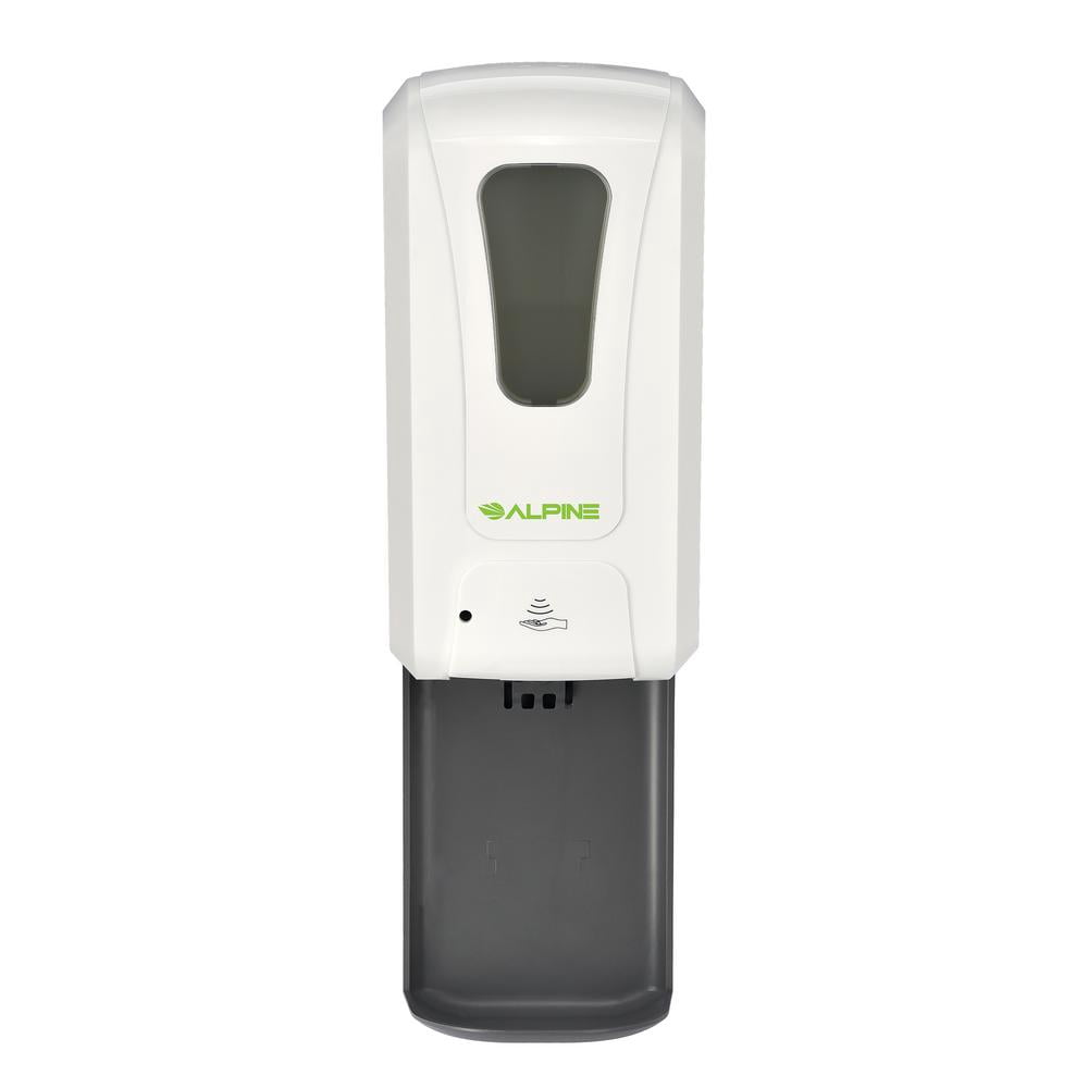 Alpine Industries 1200 ml. Wall Mount Automatic Gel Hand Sanitizer Soap Dispenser in White with Drip Tray (2-Pack)
