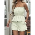 thumbnail image 6 of Women'S 2 Piece Striped Shirred Ruffle Strapless Bandeau Tops and Shorts Set Green L, 6 of 8