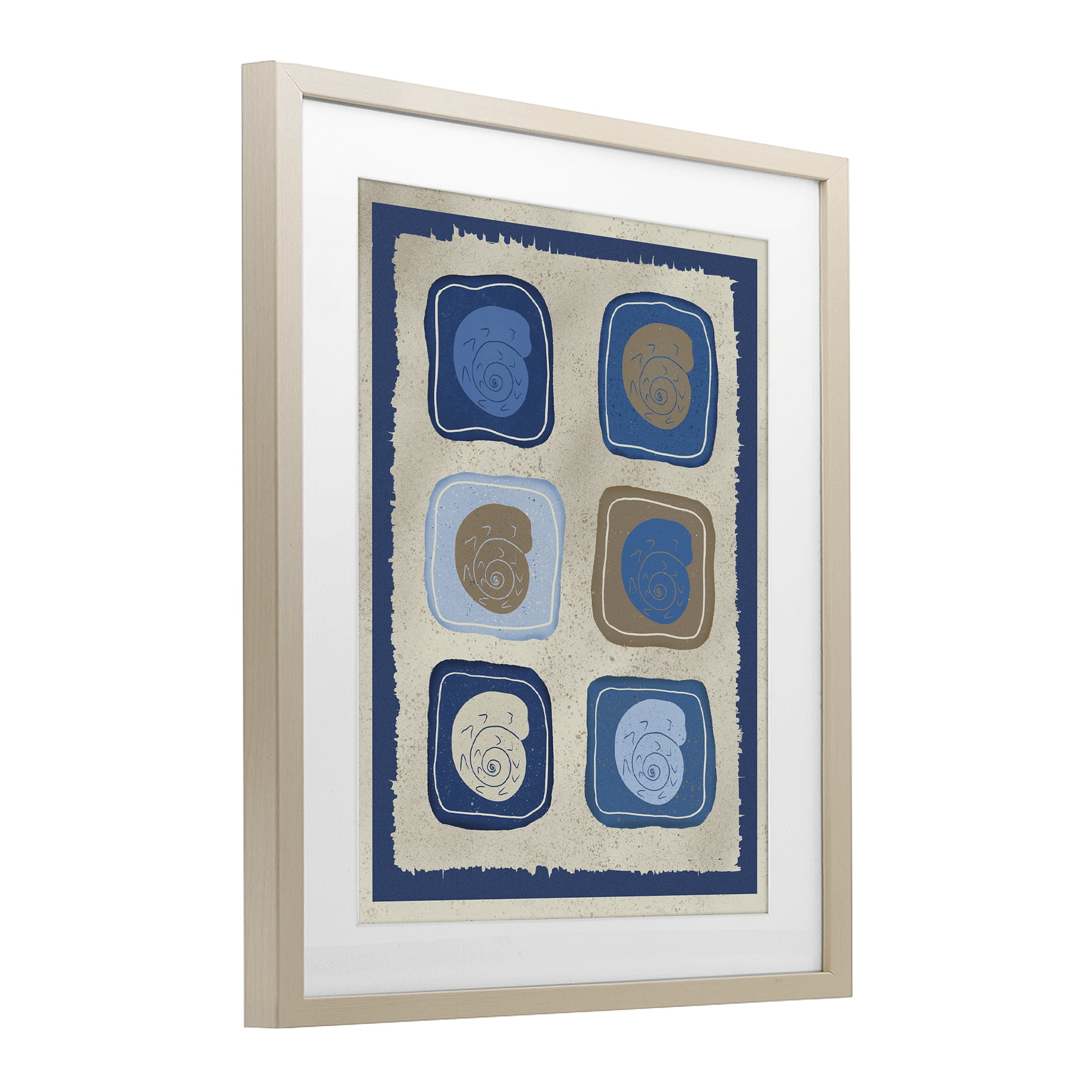 Stupell Industries Blue Blocked Nautilus Birch Framed Print Under Glass, design by Julia Frost