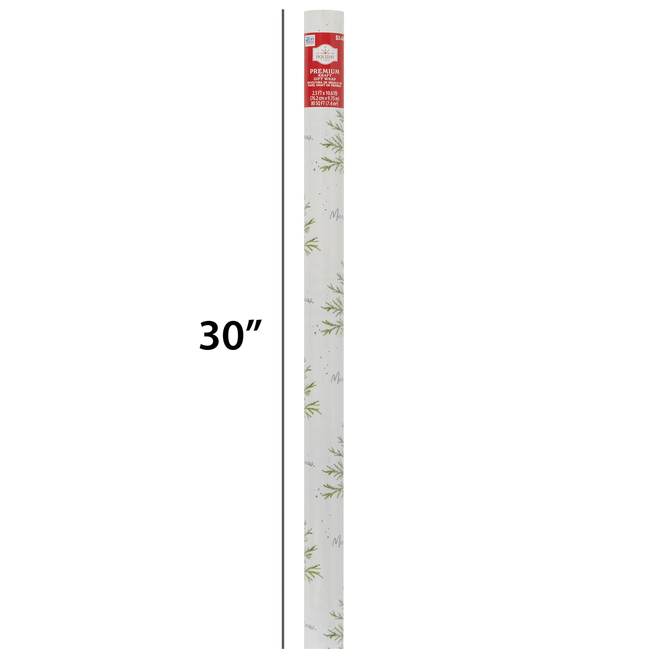 Fine Trees White Kraft Premium Christmas Gift Wrapping Paper, 30 in, 80 sq  ft, by Holiday Time