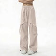 thumbnail image 4 of DPTALR Women's Elastic Waist Wide Leg Cargo Pants,Lightweight Multi-Pocket Drawstring Casual Trousers,Khaki,Women's Plus Size XL, 4 of 6