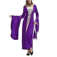 thumbnail image 2 of IROINNID Long Sleeve Dress for Women Full-Length Empire Dress Vintage Hooded Dress Tie Flared Sleeves Skirt,Purple, 2 of 7