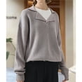 thumbnail image 4 of Suéteres de Punto Grueso con Cuello en V para Mujer, Estilo Casual, Cálidos y con Cuello. Gris M, 4 of 9