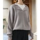 thumbnail image 4 of Suéteres de Punto Grueso con Cuello en V para Mujer, Estilo Casual, Cálidos y con Cuello. Gris S, 4 of 9