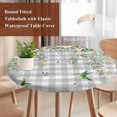 thumbnail image 4 of Watercolor Floral Round Tablecloth, Fitted Table Cover with Elastic for 36"-44" Round Tables, Spring Flowers Birds Plants Gray Plaid Table Cloth Outdoor Indoor Dinning Party Waterproof Tablecloths, 4 of 7